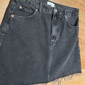 Topshop High Waisted Denim Skirt in Washed Black - US 8